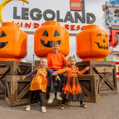 Children With LEGO Pumpkin Heads
