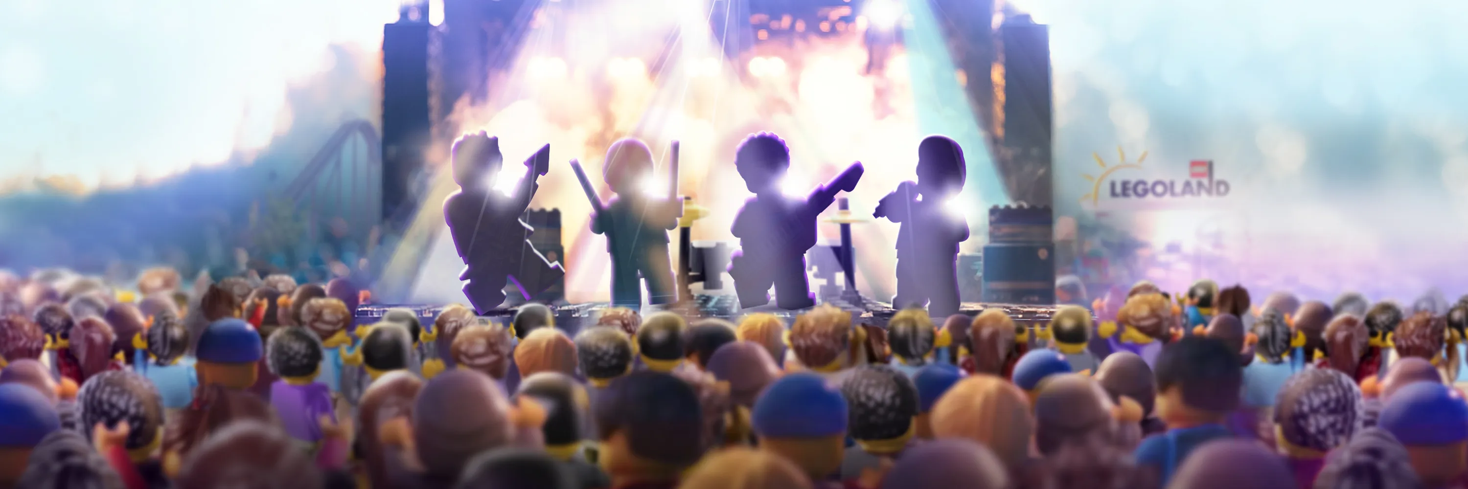 Silhouettes of the LEGO Minifigures in The Band at LEGO® Festival, coming to LEGOLAND Windsor this Spring.