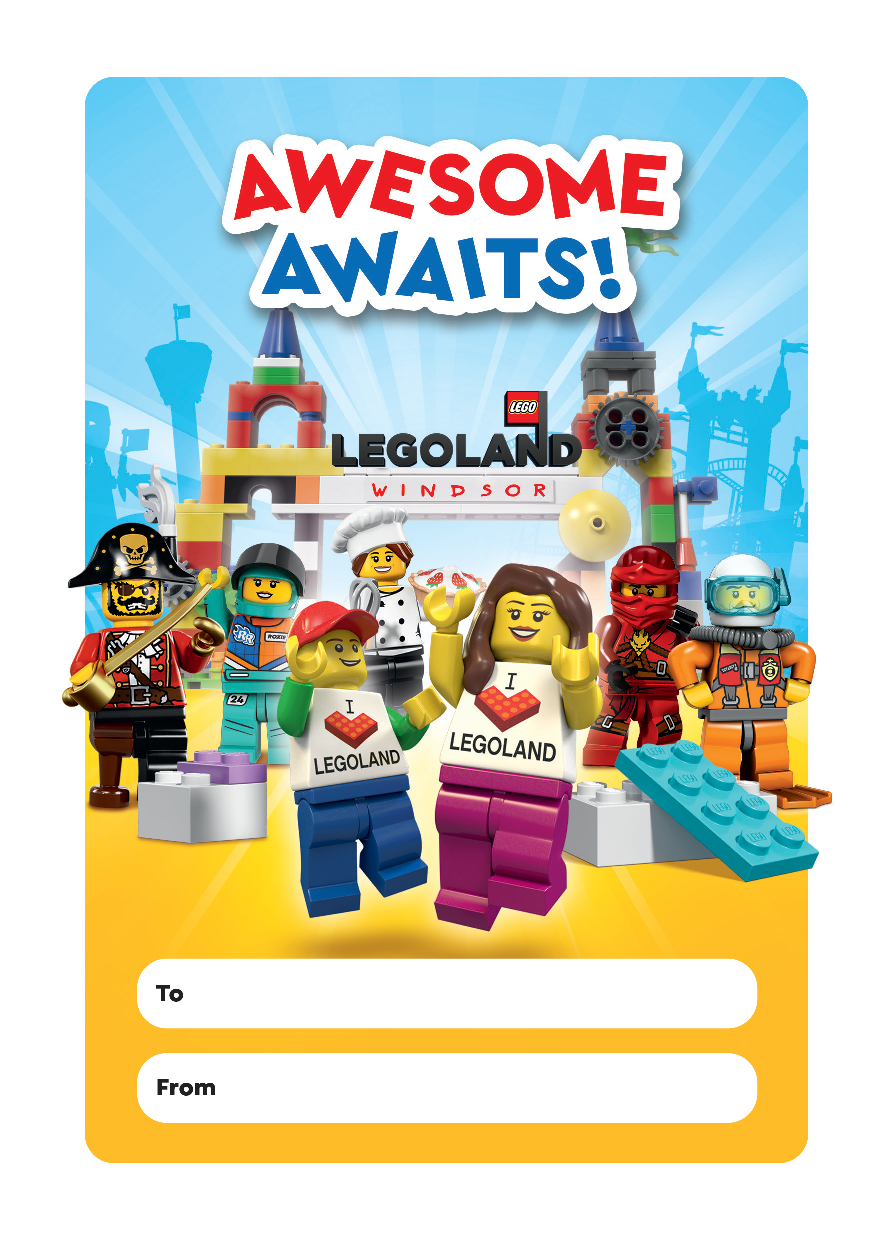 LEGO Print at home card with characters at the entrance to LEGOLAND Windsor Resort